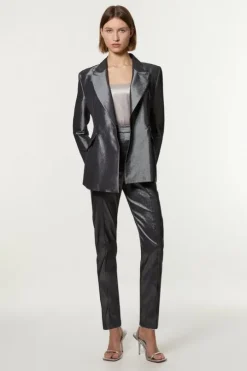 Fluid Tailored Metallic Straight Leg Pants