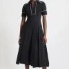 Fluid Tailored Tipped Full Skirted Midi Dress