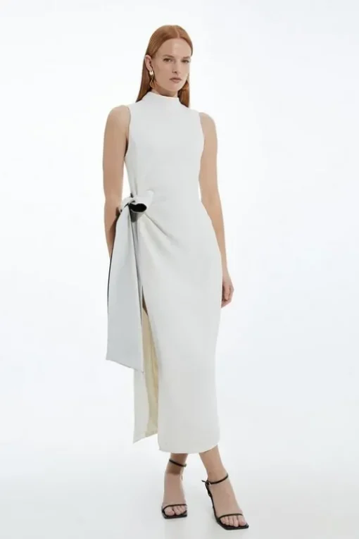 Fluid Tailored Waist Tie Midi Pencil Dress