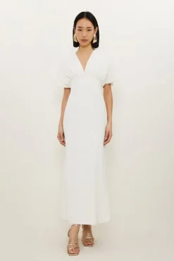 Fluid Tailored Waterfall Sleeve Maxi Dress