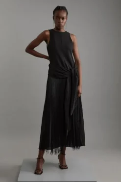 Fringe Tassle Halter Neck Tailored Maxi Dress