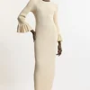 Full Sleeve Rib Knit Midi Dress