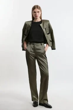 Geo Jacquard Velvet Mix Dress Pants