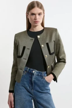 Geo Jacquard Velvet Mix Tailored Jacket