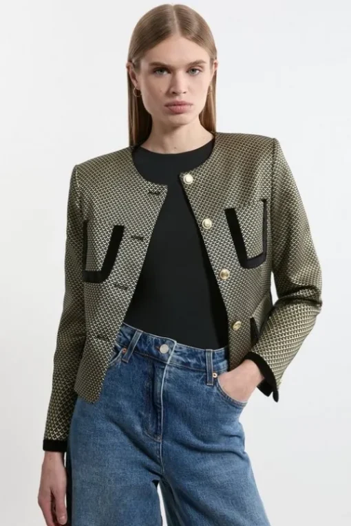Geo Jacquard Velvet Mix Tailored Jacket