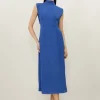Georgette Belted Pin Tuck Midi Dress