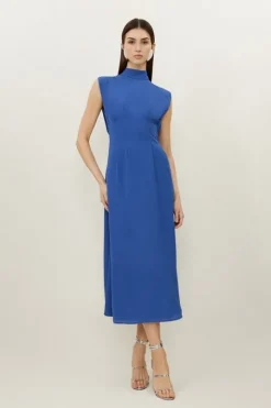 Georgette Belted Pin Tuck Midi Dress