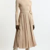Georgette Belted Pleat Woven Midi Skirt