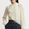 Georgette Draped Front High Neck Woven Blouse