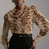 Georgette Draped Leopard Woven Blouse