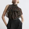 Georgette Spot Pussy Bow Tie Woven Blouse