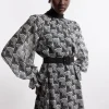 Georgette Tie Neck Belted Woven Mini Dress