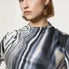 Graduated Stripe Viscose Satin High Neck Blouse