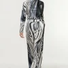 Graduated Stripe Viscose Satin High Waist Pants