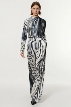 Graduated Stripe Viscose Satin High Waist Pants