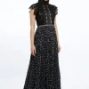 Guipure Lace Dot Pleated Skirt Midi Dress
