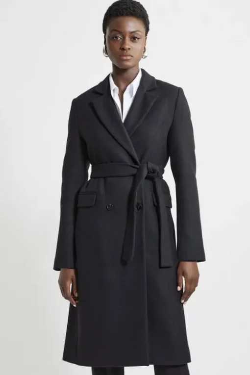Italian Manteco Wool Blend Tailored Belted Midi Coat