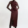 Italian Satin Asymmetrical Tailored Fitted Maxi Dress