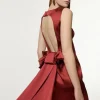 Italian Satin Tailored Bow Detail Maxi Dress
