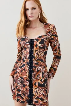 Italian Stretch Chain Print Mini Dress