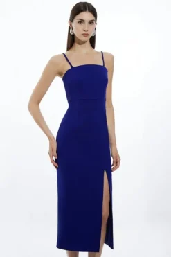 Italian Structured Stretch Corset Seamed Bandeau Midi Tailored Dress
