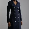 Italian Wool Double Breasted Military Midi Coat