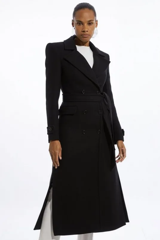 Italian Wool Double Breasted Longline Tailored Maxi Coat