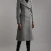 Italian Wool Mix Double Breasted Military Midi Coat