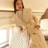 Italian Wool Oversized Cable Effect Wrap Belted Coat