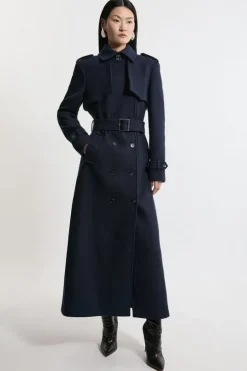 Italian Wool Tailored Belted Trench Maxi Coat