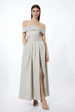 Jacquard Woven Bardot Maxi Dress