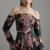 Jacquard Woven Floral Off The Shoulder Top