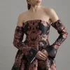 Jacquard Woven Floral Off The Shoulder Mini Dress