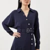 Jersey And Georgette Mix Belted Pleat Mini Dress