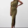 Jersey Crepe Asymmetric Neckline Maxi Dress