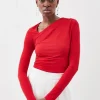 Jersey Crepe Long Sleeve Ruched Bodysuit