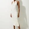 Jersey Knit Mix Halter Neck Midi Dress