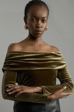 Jersey Off The Shoulder Velvet Bodysuit