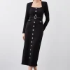 Jersey Ponte Diamante Back Hardwear Long Sleeve Midi Dress