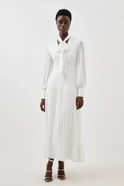 Jersey Ponte Georgette Mix Midi Dress