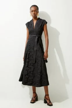 Lace And Cotton Mix Woven Midi Dress