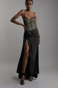 Lace And Jersey Crepe Maxi Dress