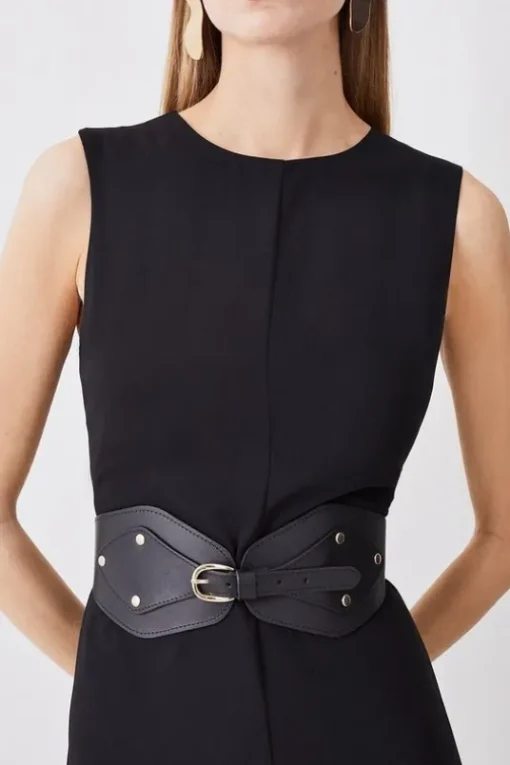 Leather And Elastic Wide Waist Belt