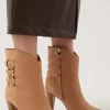 Leather And Suede Cone Heel Buckle Boot