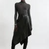 Leather Asymmetric Hem Drape Skirt