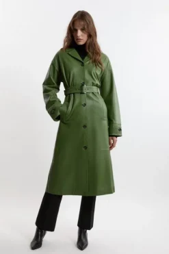 Leather Belted Clean Trench Coat