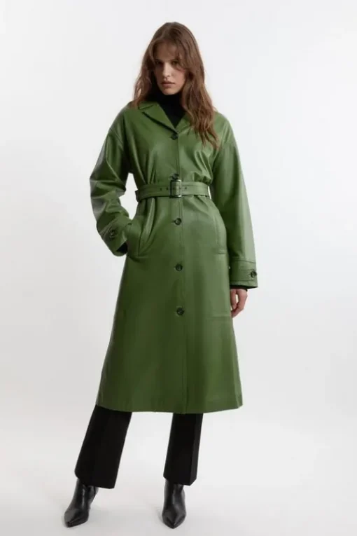 Leather Belted Clean Trench Coat