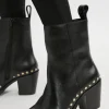 Leather Block Heel Stud Ankle Boot