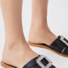 Leather Brooch Slip On Mule