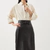 Leather Buckle Waist Detail Pencil Midi Skirt